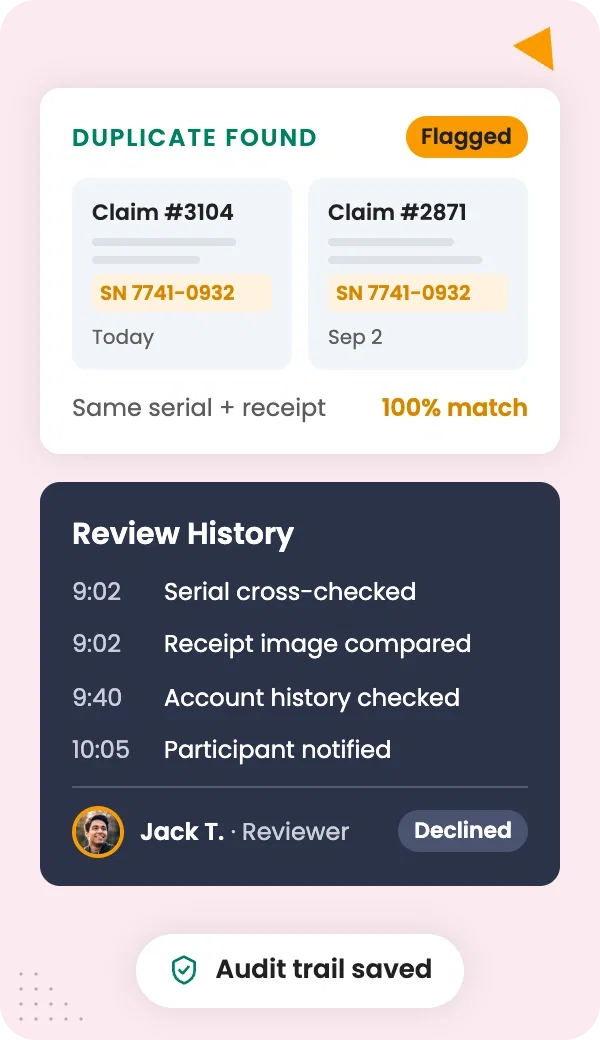Catch reused receipts and serial numbers