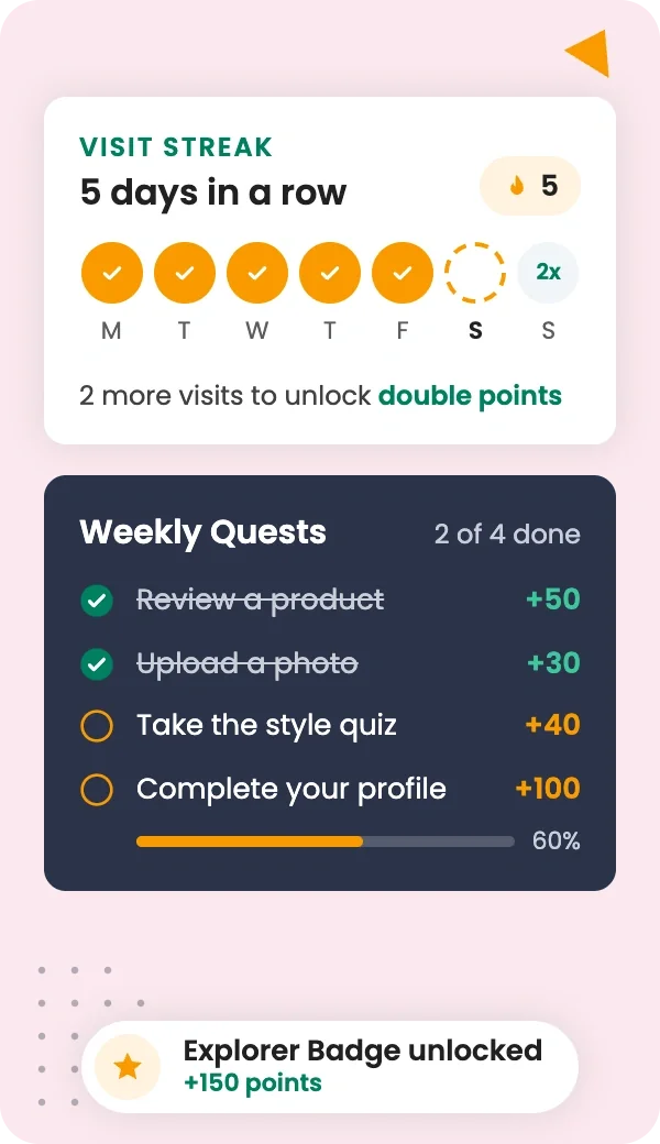 Reward reviews, quizzes, and profile completion